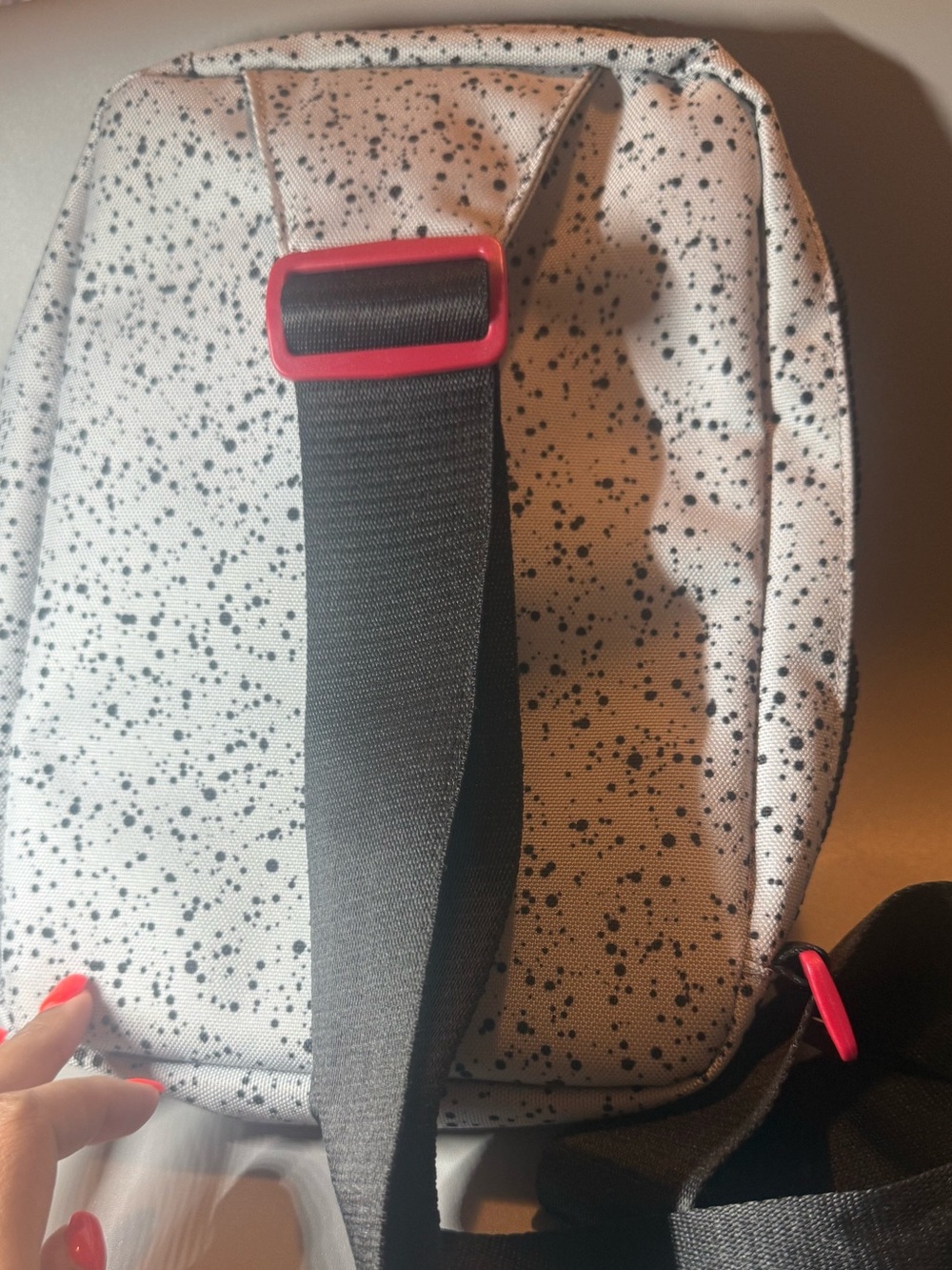 Jordan Speckled Sling Bag - White with Black and Red Accents - Picture 7 of 8